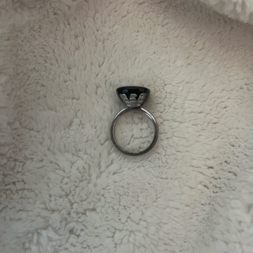 Emporio Armani Black and Silver Emblem Ring